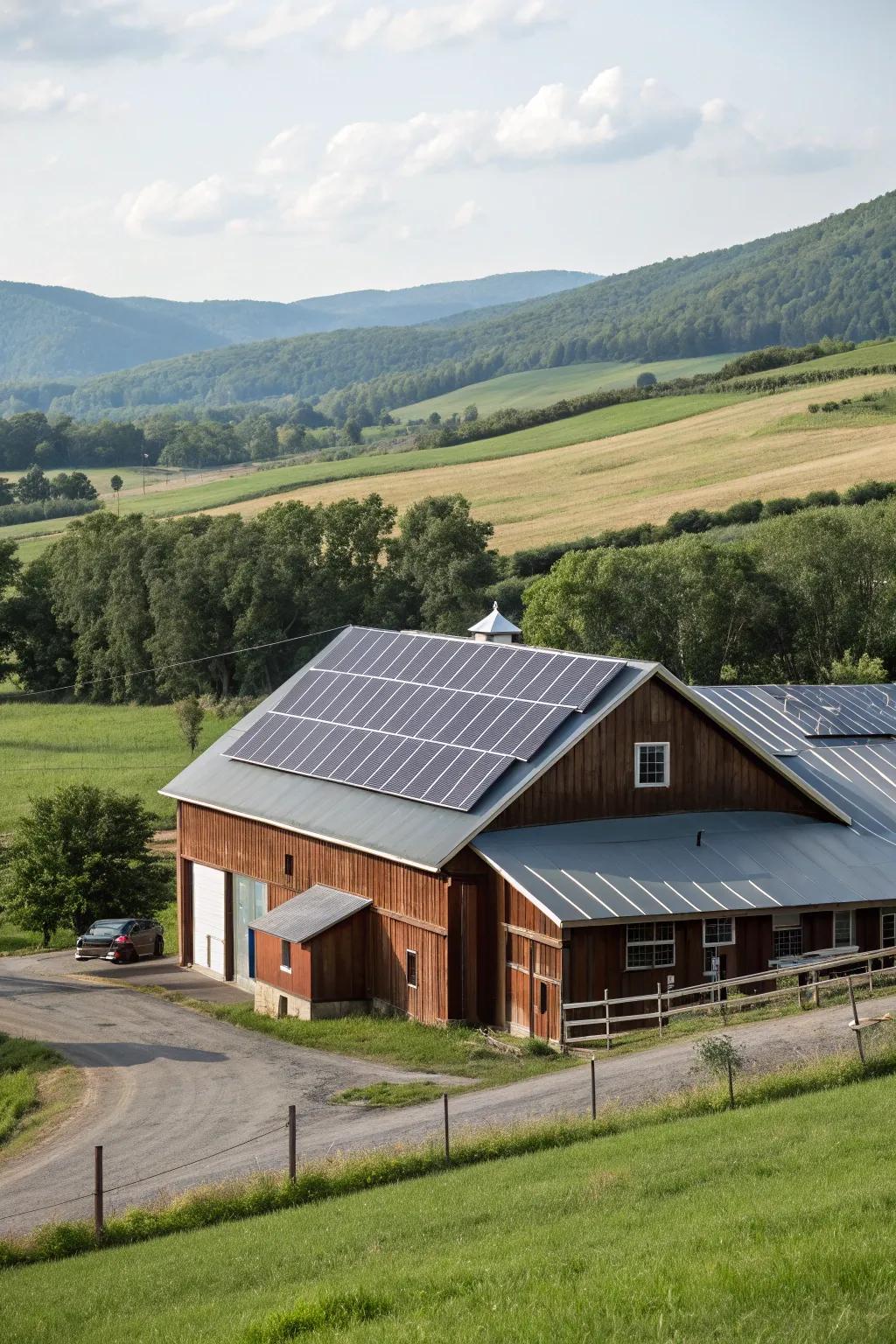 A barn equipped with sleek and efficient solar panels.