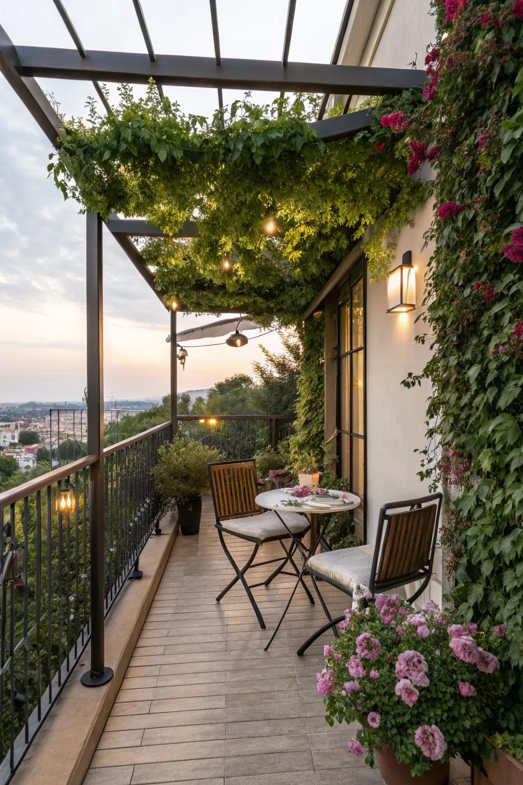 Create a peaceful retreat with a pergola and greenery.
