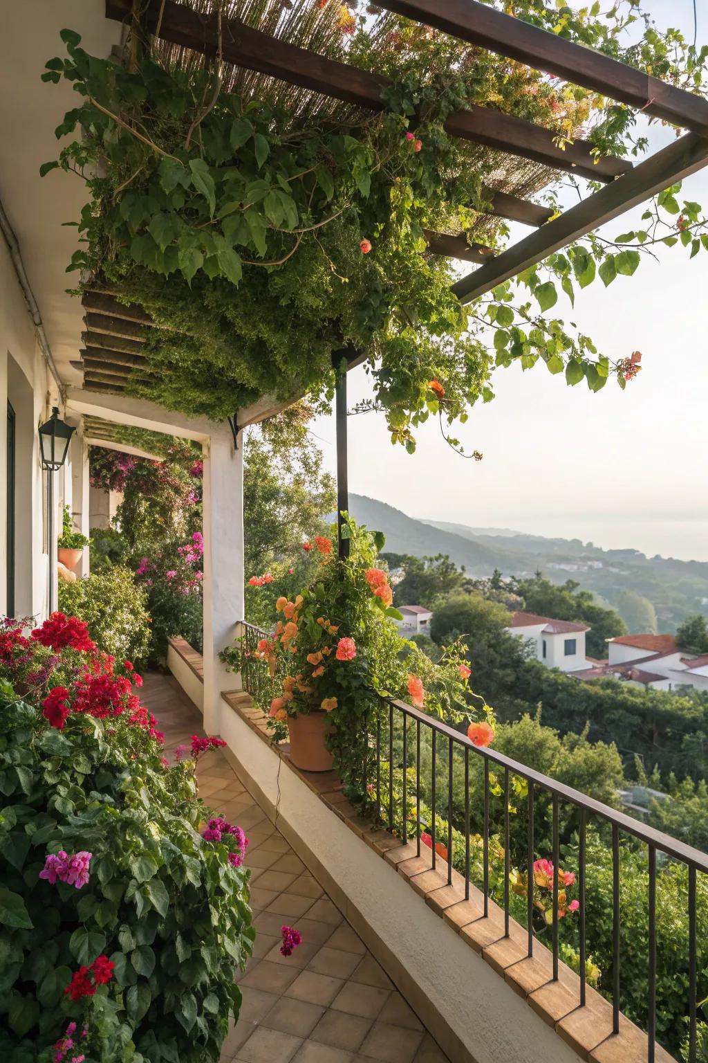 Greenery-infused roof covers create a lush, natural atmosphere.