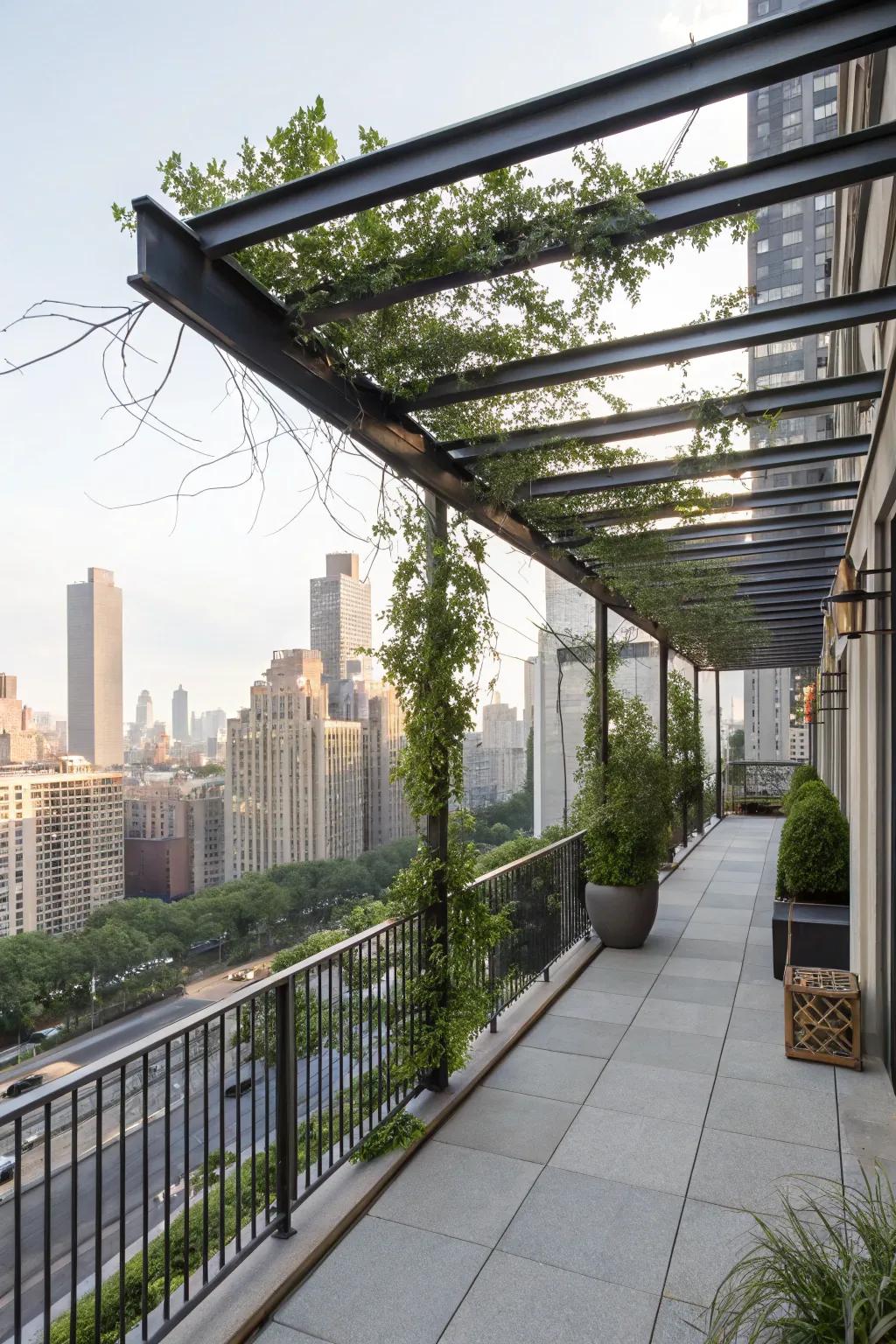 A modern pergola adds elegance and functionality to any balcony.