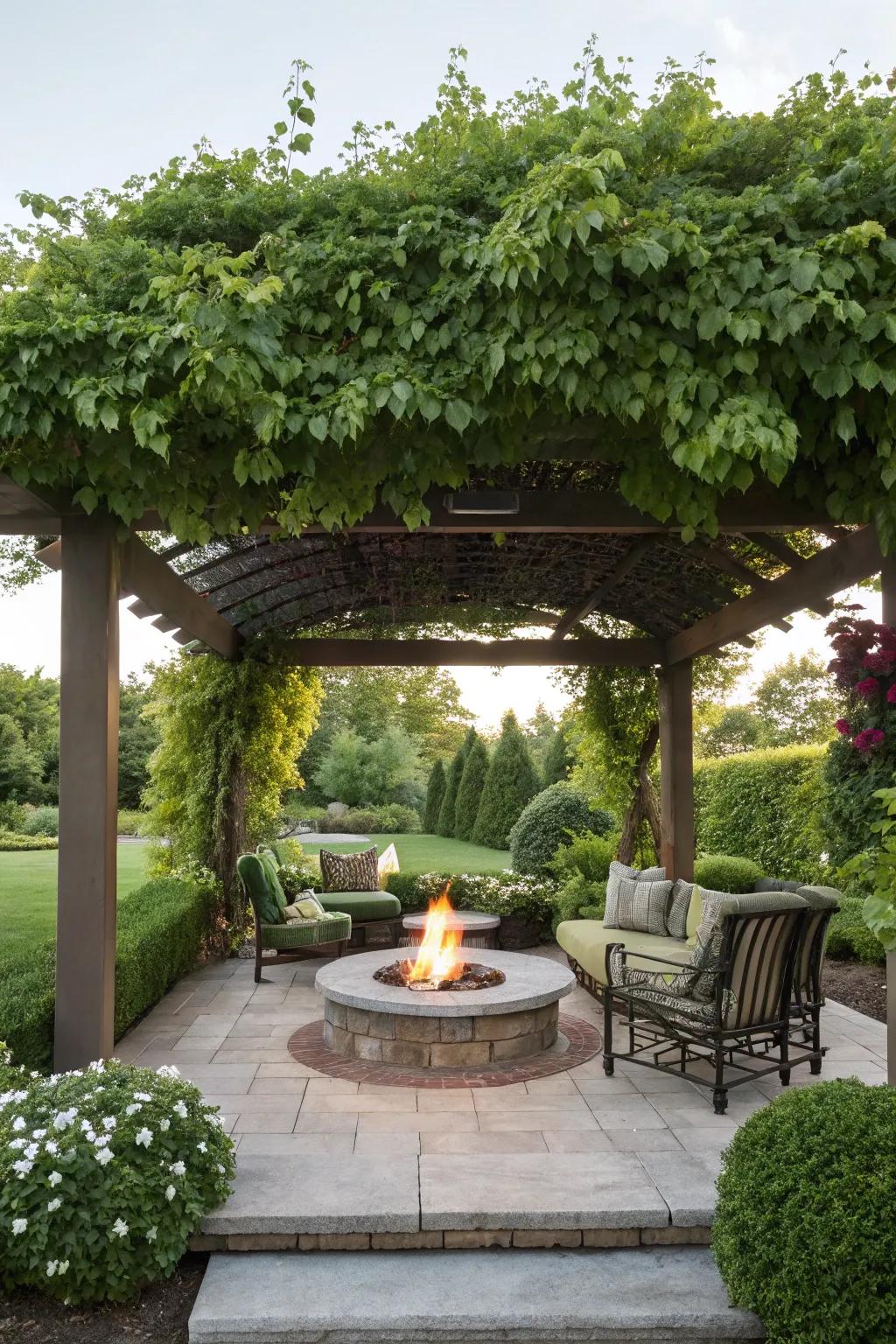 A green roof integrates the pergola beautifully with nature.
