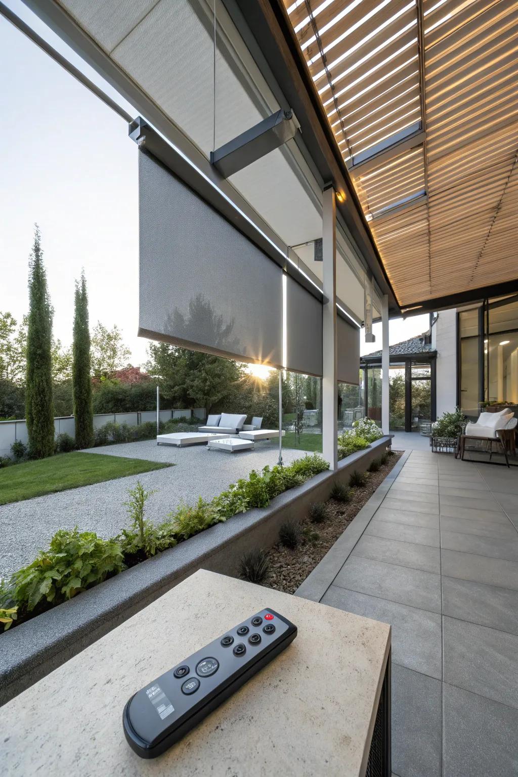 Motorized roller shades for effortless control.