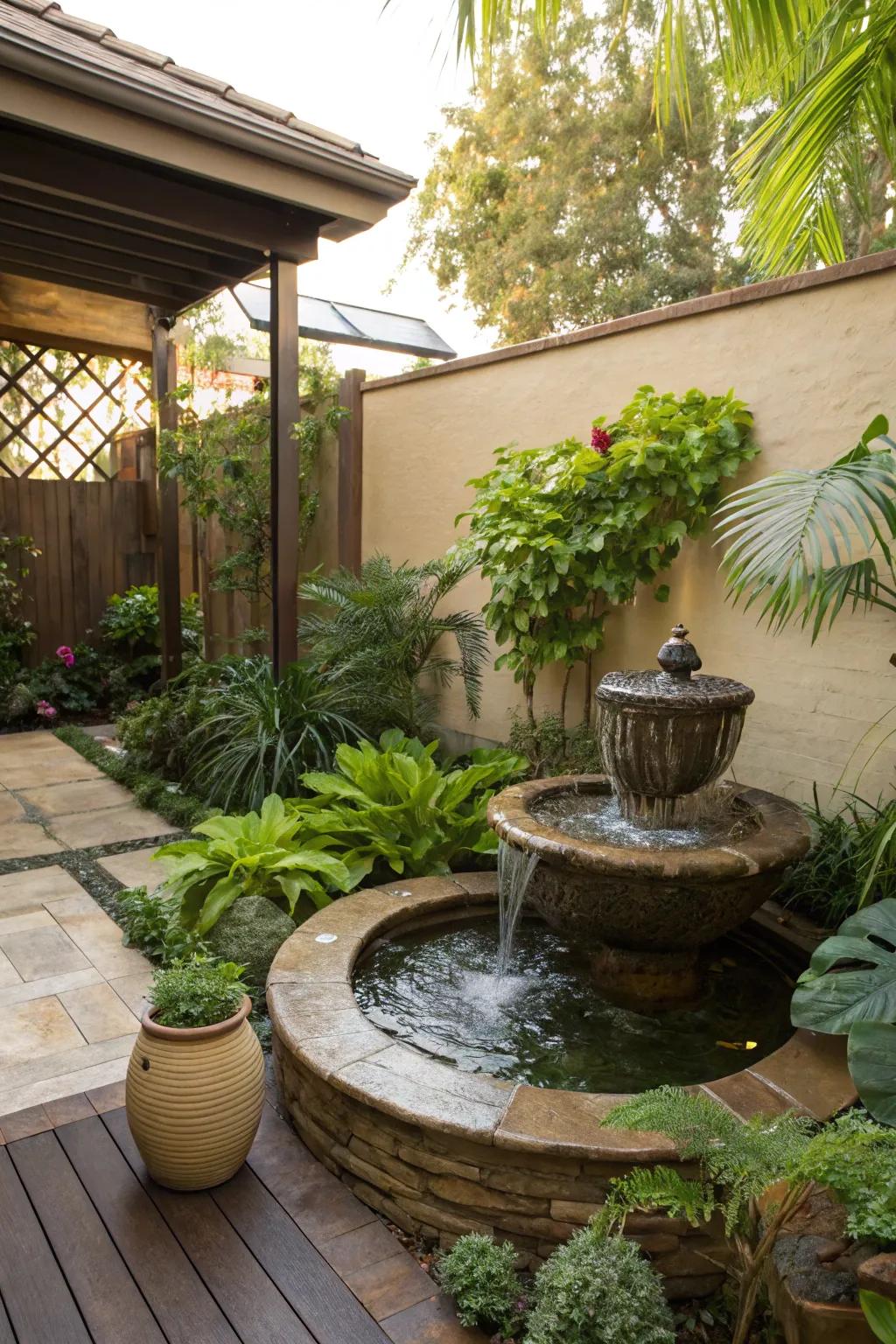 Introduce tranquility with a beautiful water feature.