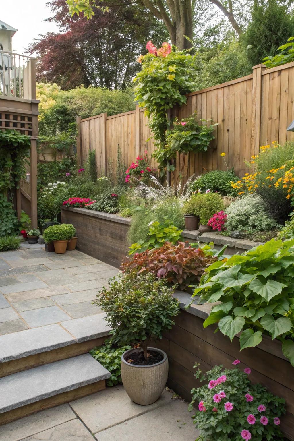 Create depth with layered planting on your terrace.