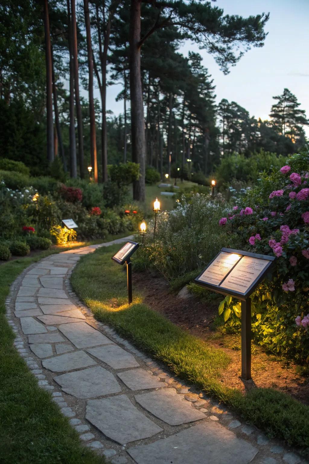 Solar-powered signs provide an eco-friendly way to light up your garden.