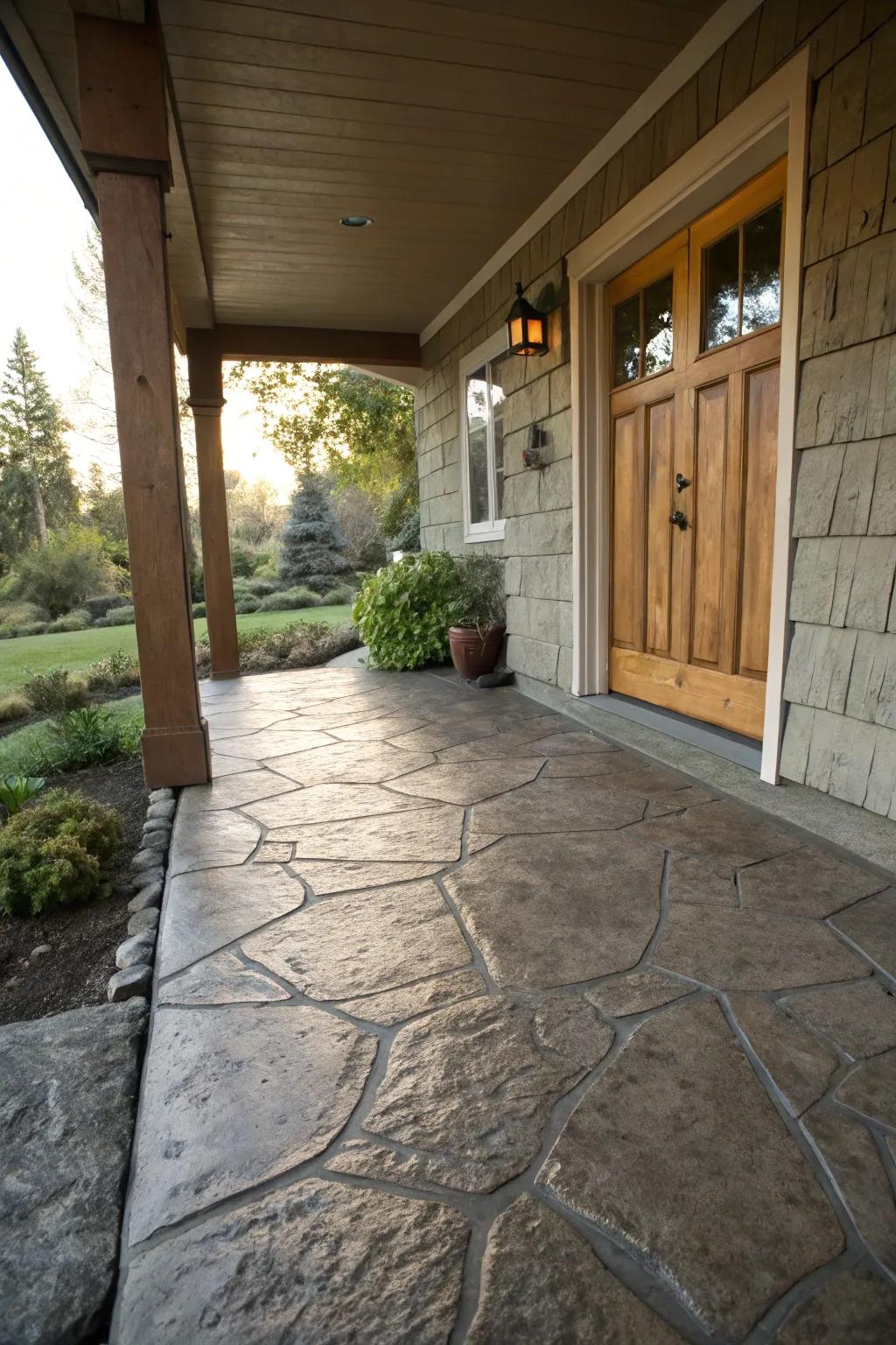 Stamped concrete adds texture and can mimic natural materials.