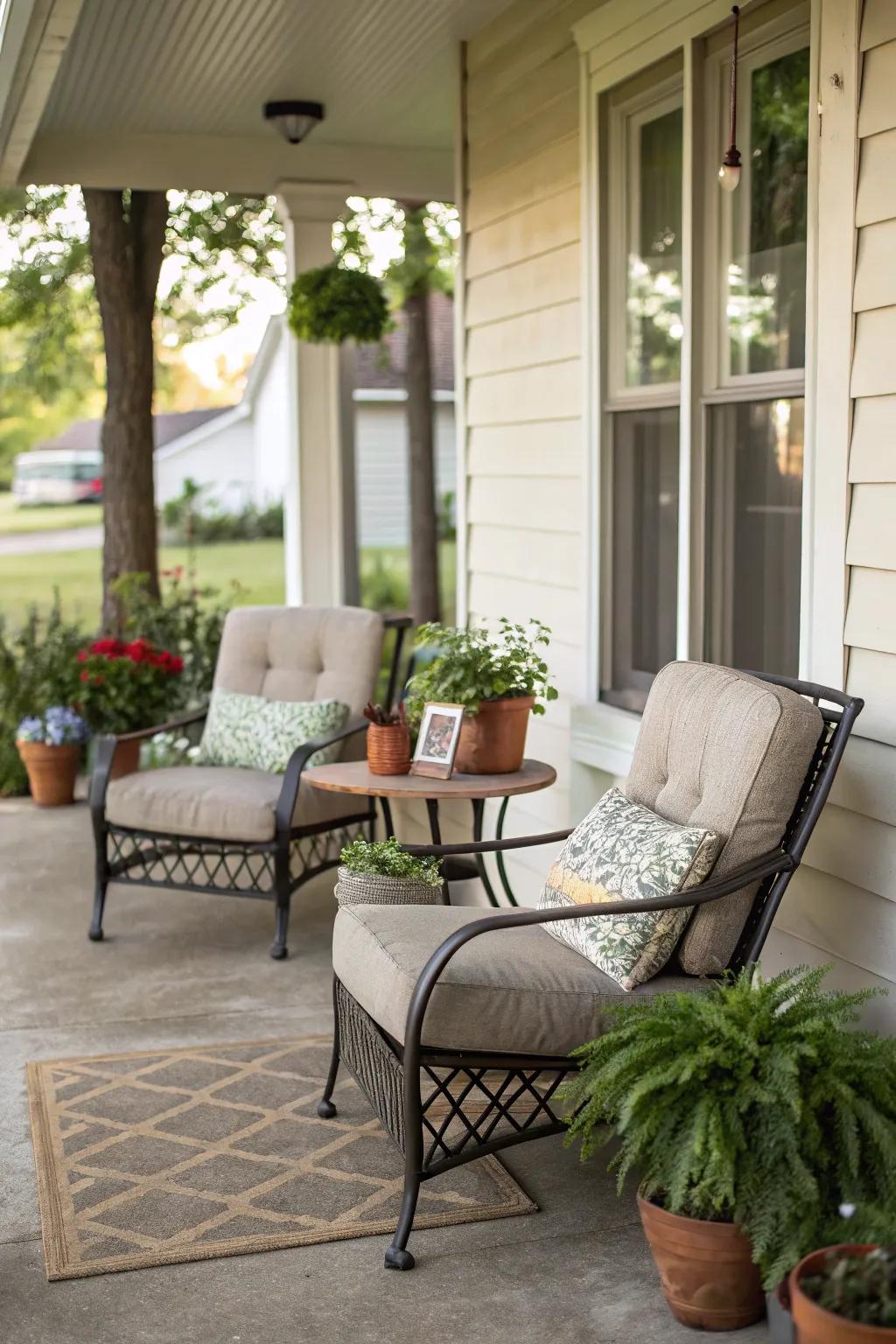 A cozy seating area can transform your porch into a relaxing retreat.