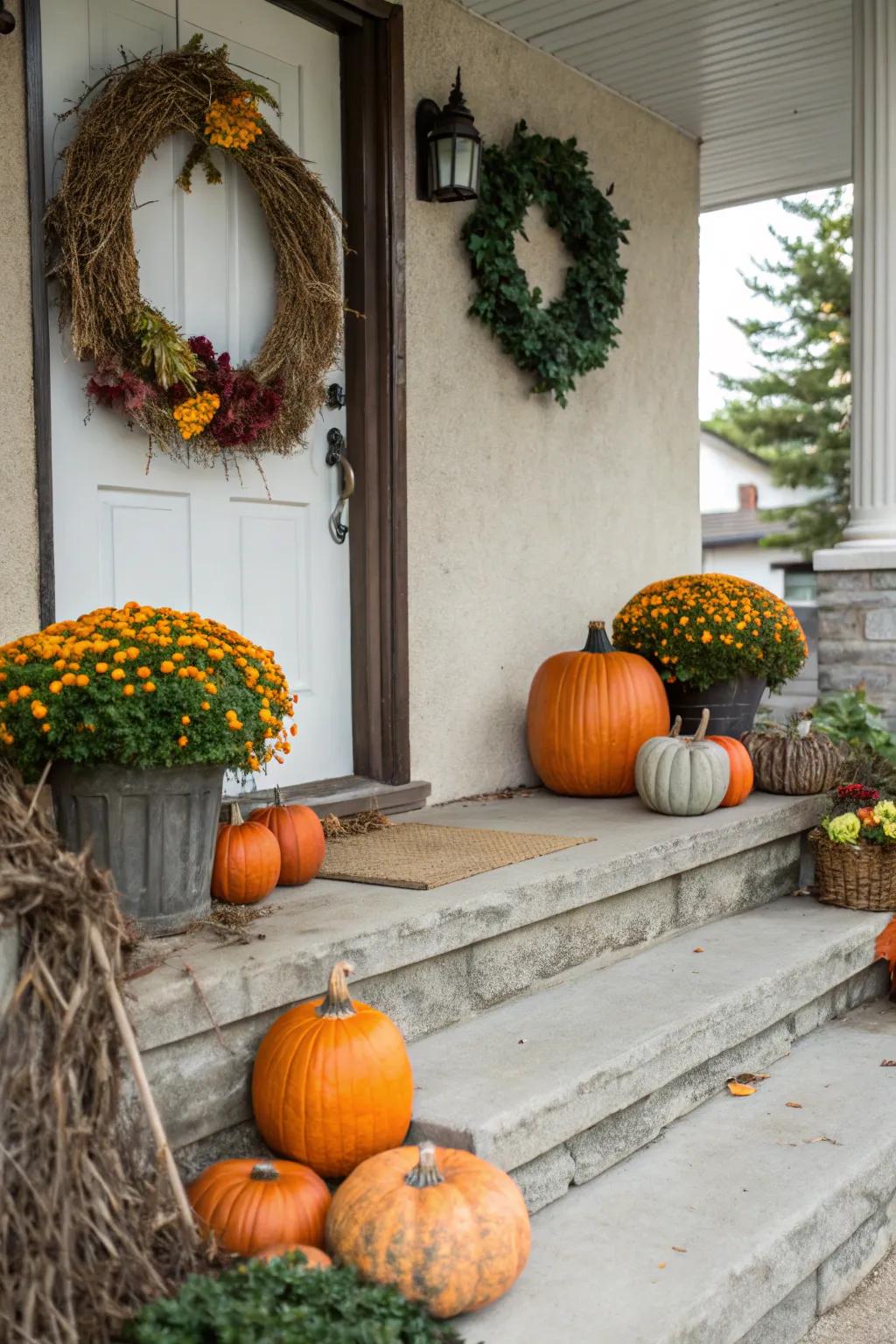 Incorporate seasonal decor like pumpkins for festive charm.