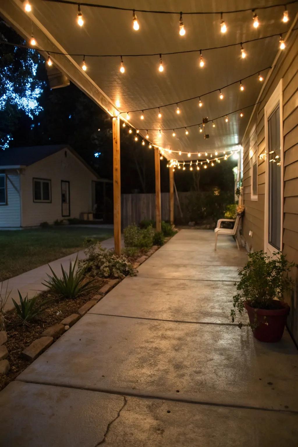String lights create a magical atmosphere on your porch.