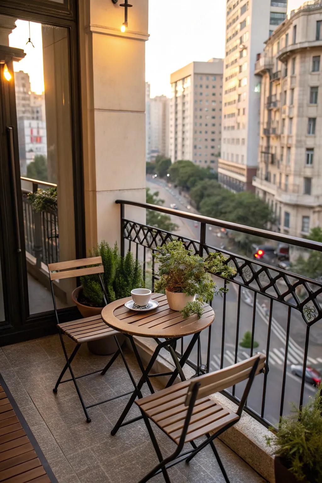 An al fresco dining area on a closed balcony.