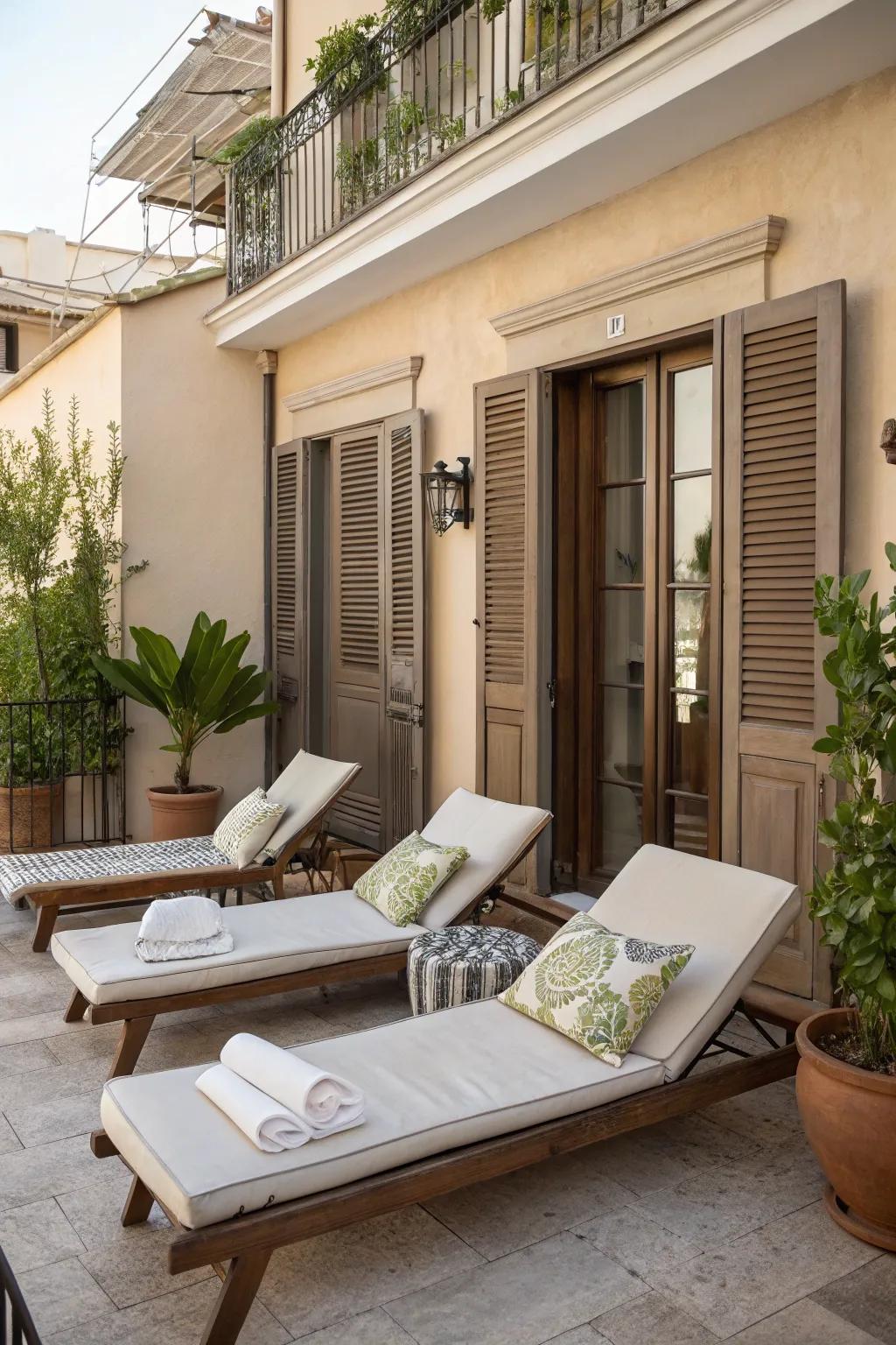 A sunbathing lounge on a closed balcony.