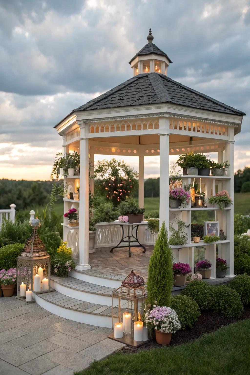 Floating shelves add style and practicality.