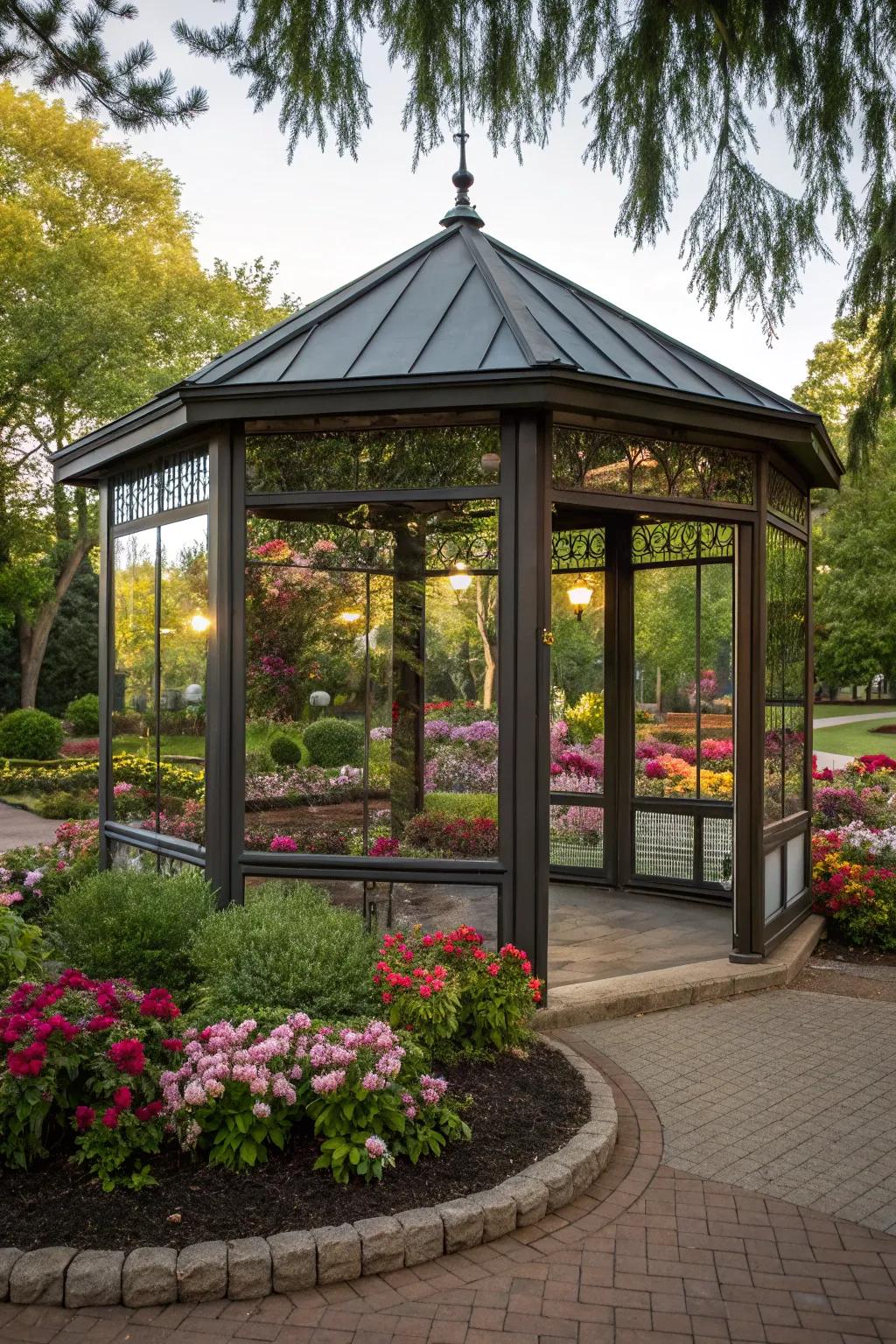 Mirrored panels create an illusion of space.