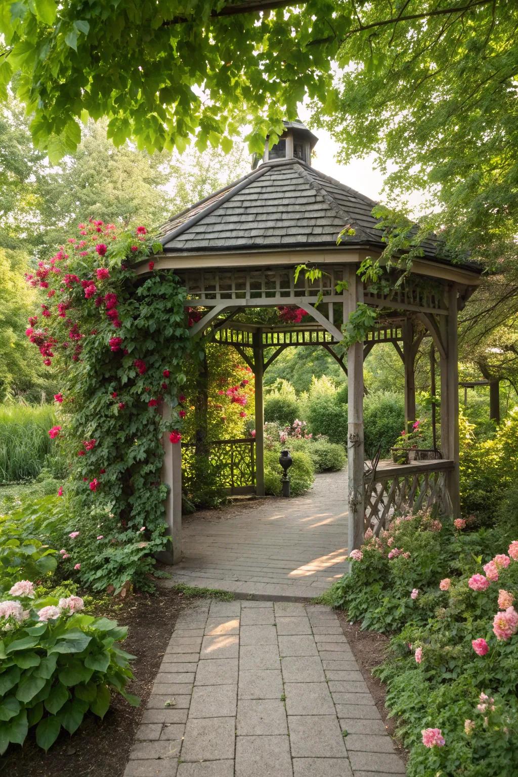 Pergola extensions create grand entrances.