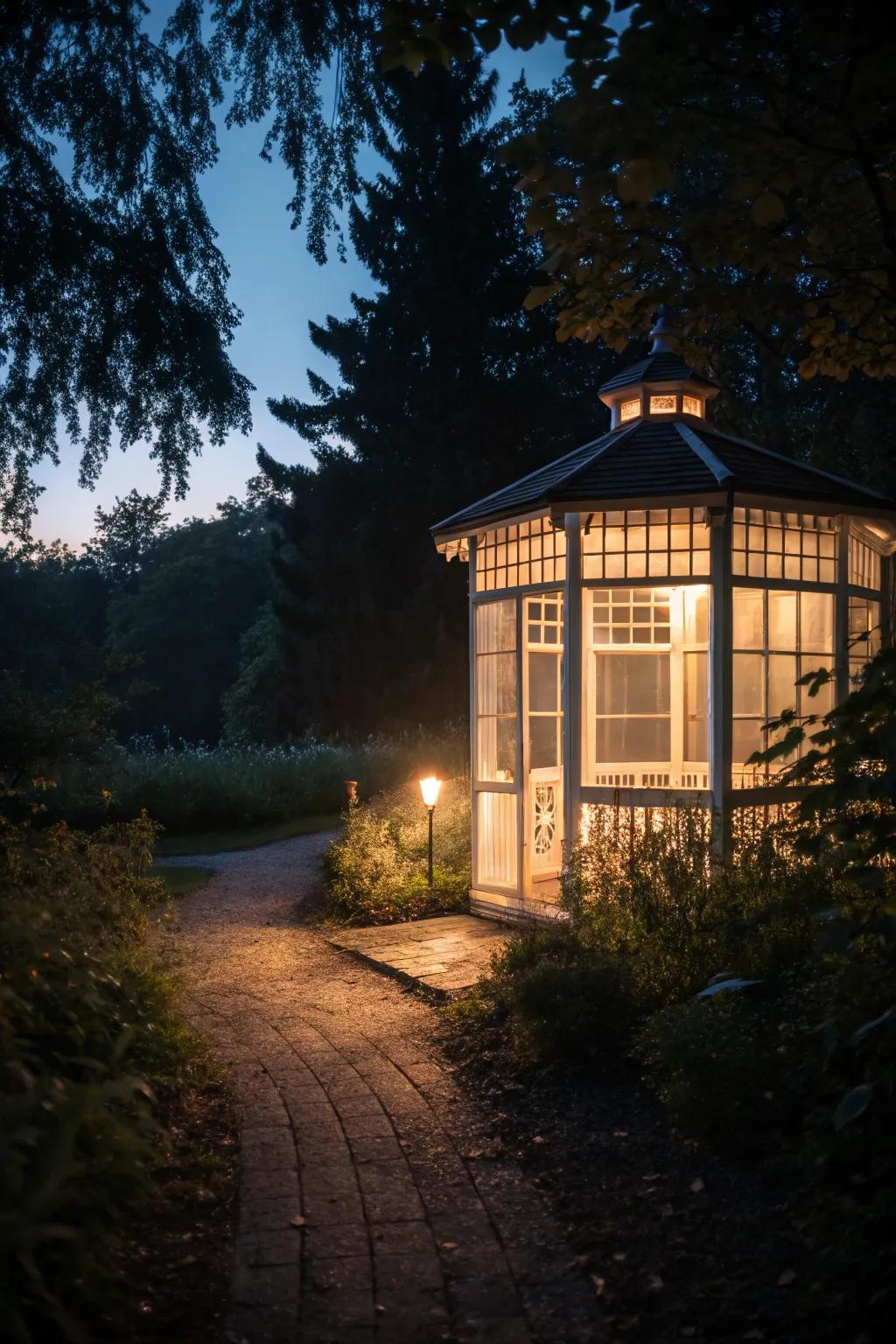 Lighted panels add evening glamour.