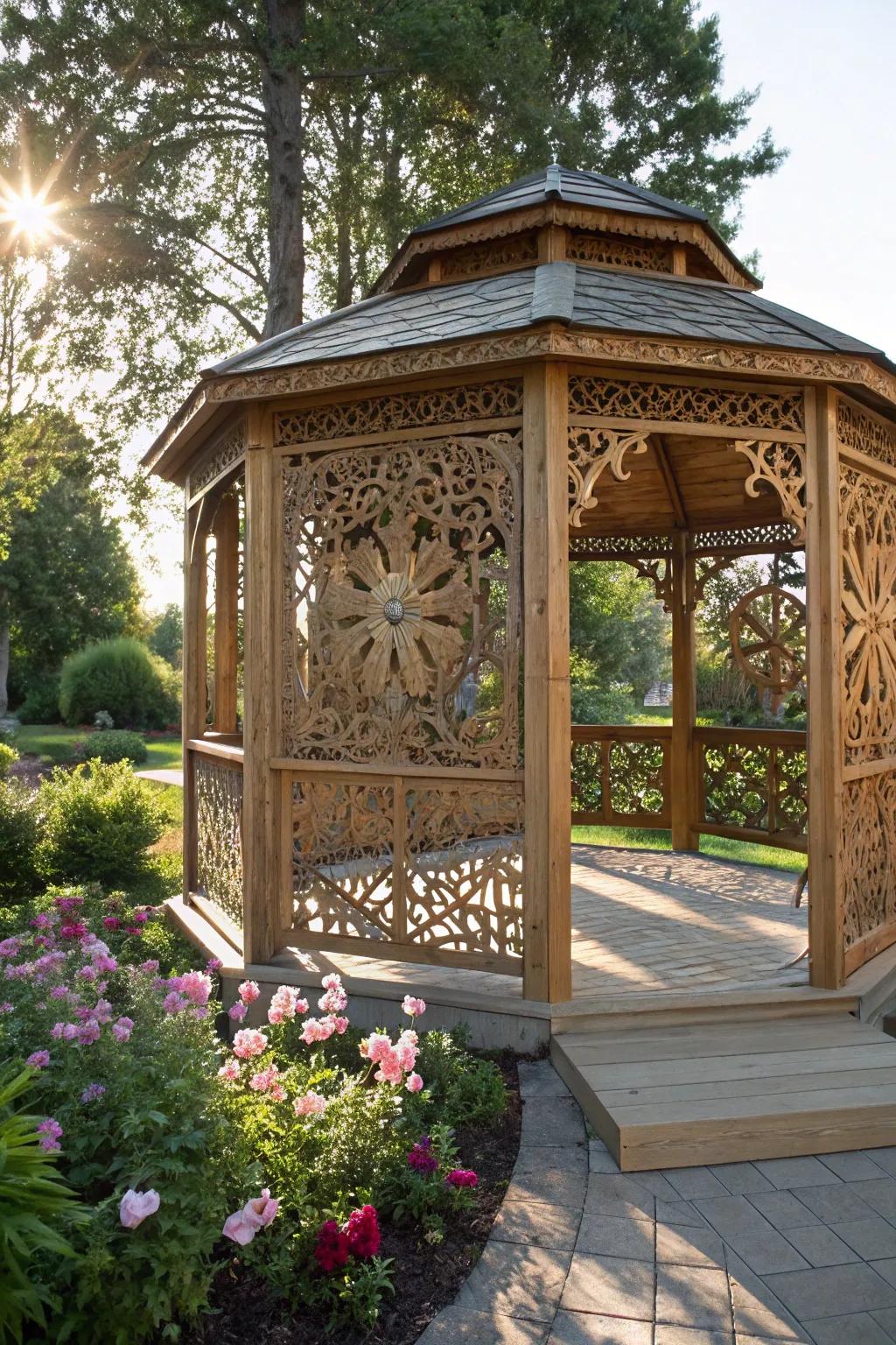 Laser-cut wood panels add intricate beauty.