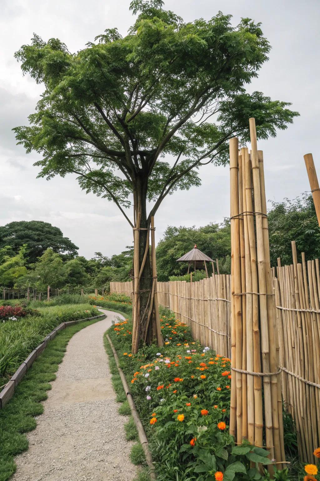 Bamboo barriers offer a sustainable and stylish tree guard option.