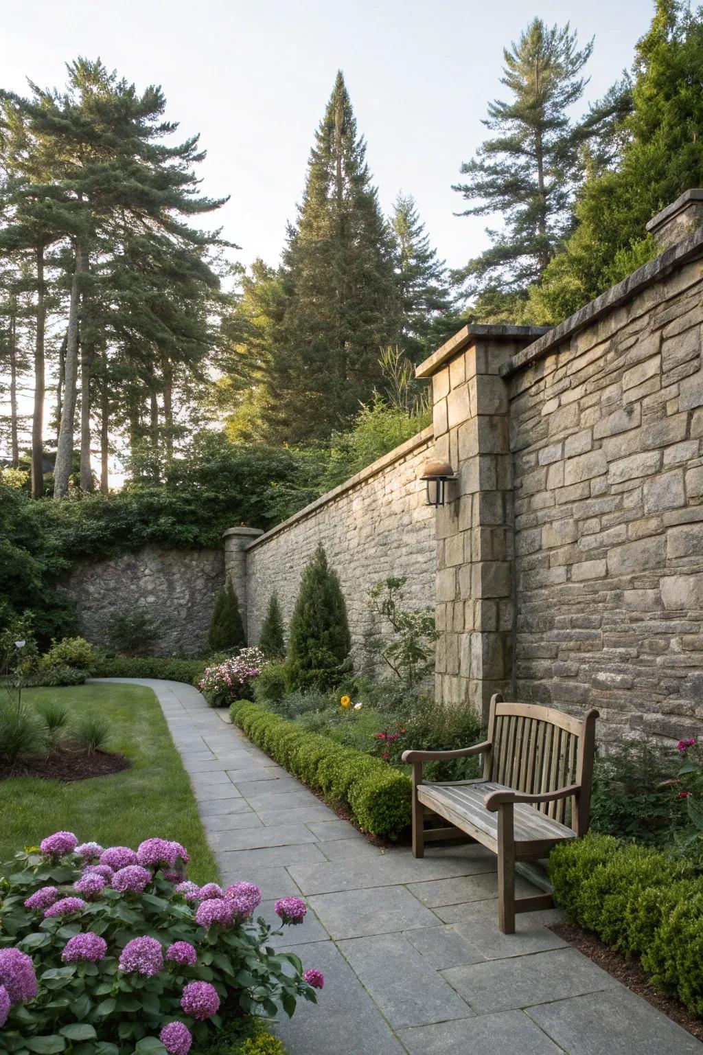 Create a peaceful private retreat with a high stone wall.