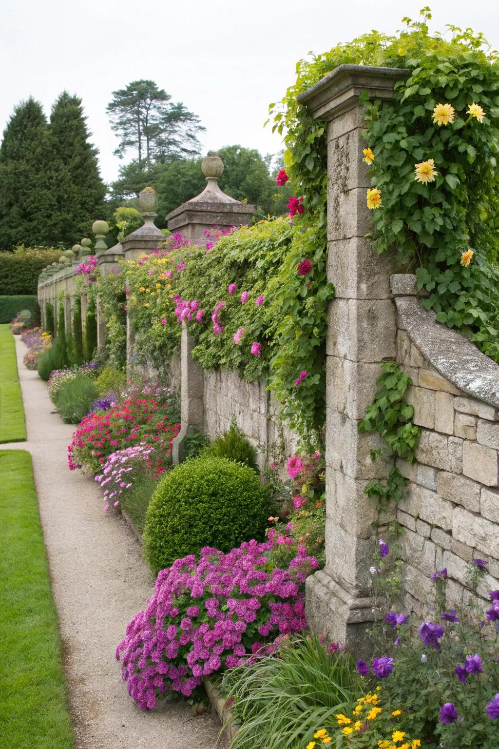 A stone fence can beautifully complement and enhance your garden landscape.