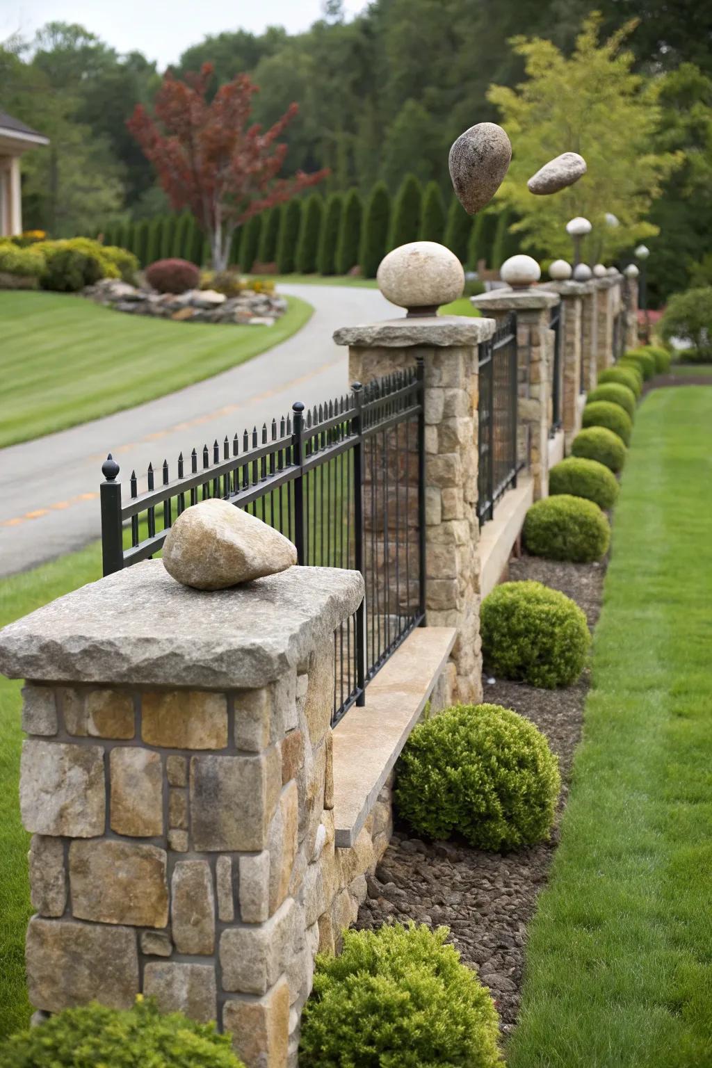 A floating stone effect can add a visually intriguing element to your fence.