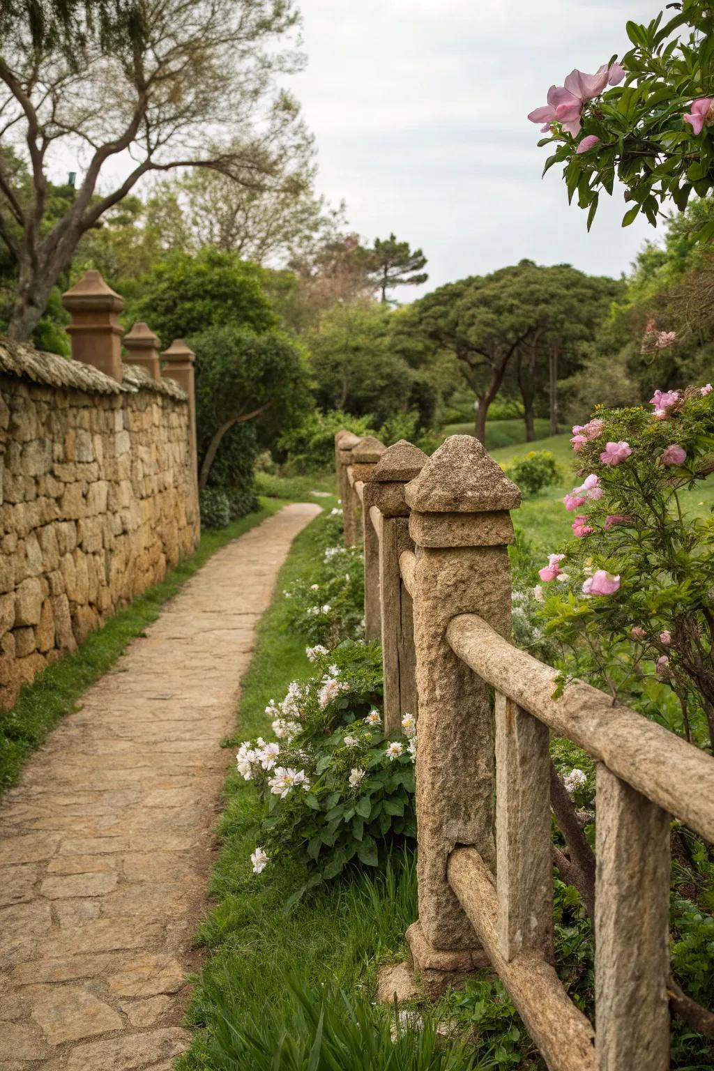 Natural tones in stone fences can harmoniously blend with the surrounding environment.