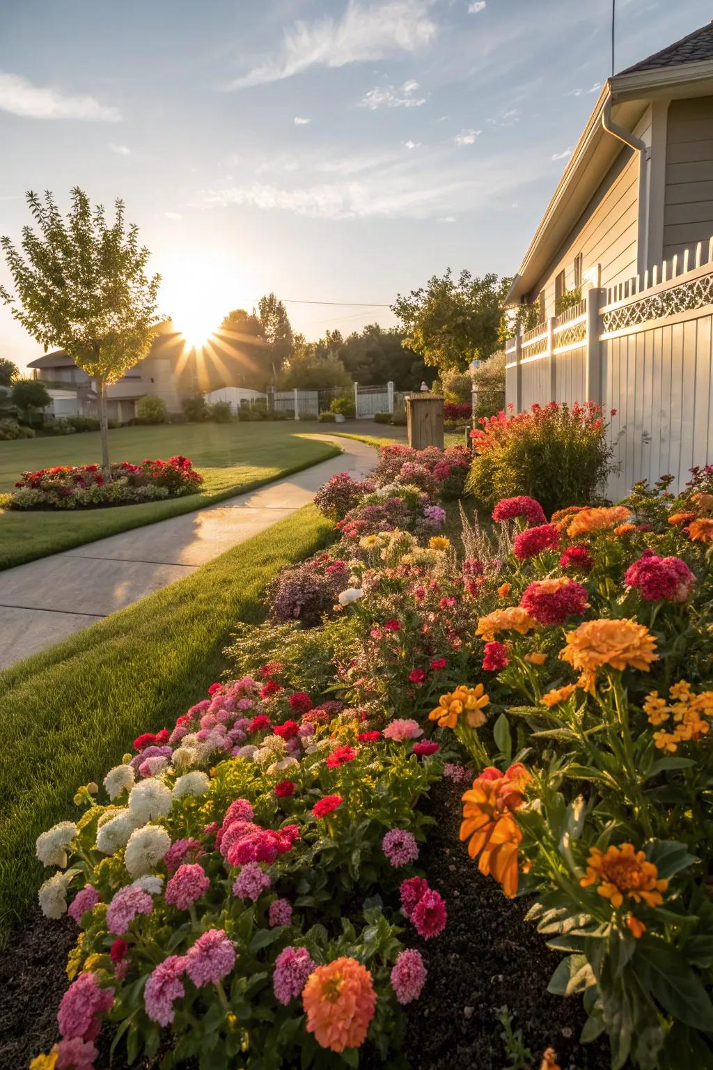 Brighten your front yard with a burst of colorful flower beds.