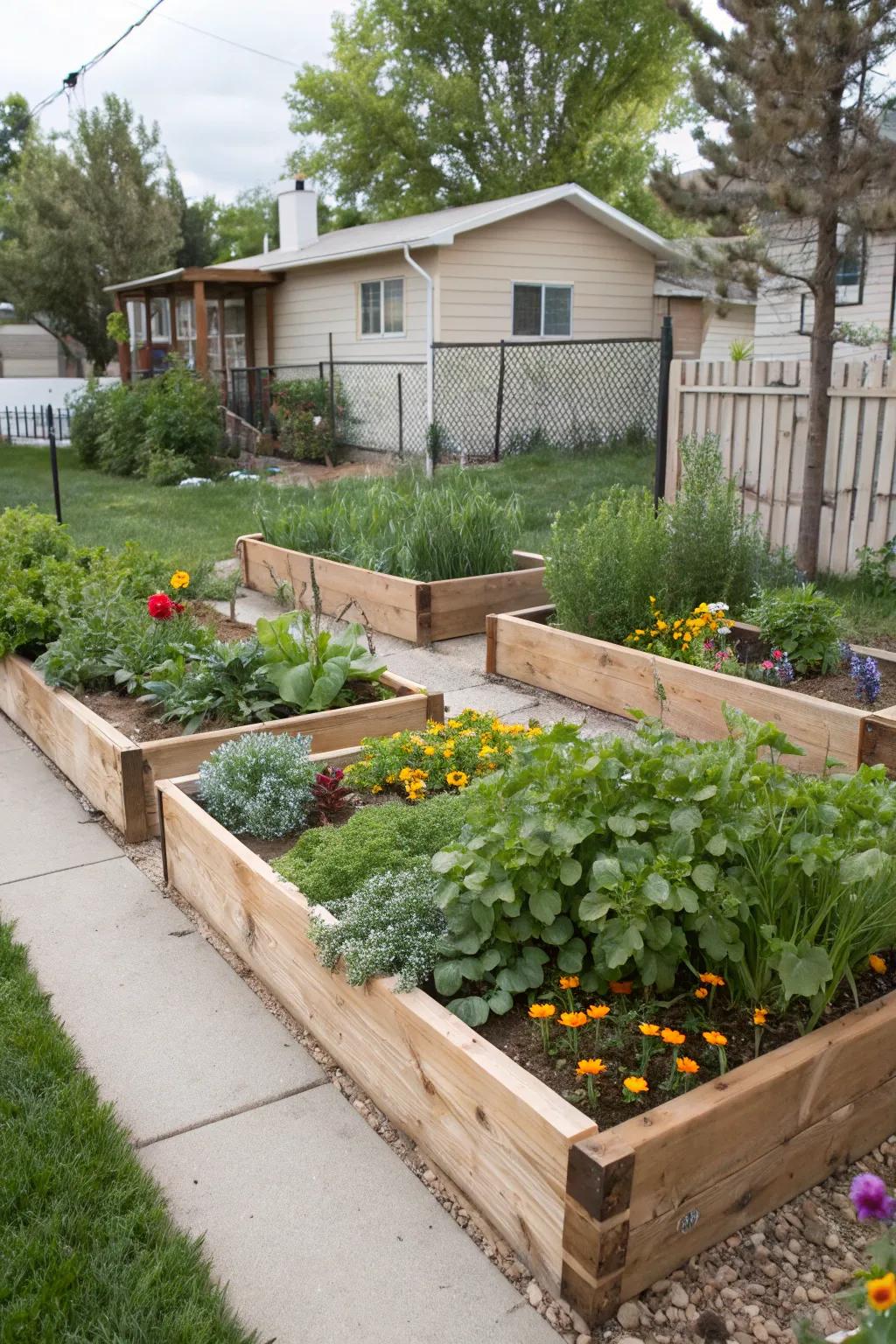 Raised beds that add convenience and style to a Utah front yard.