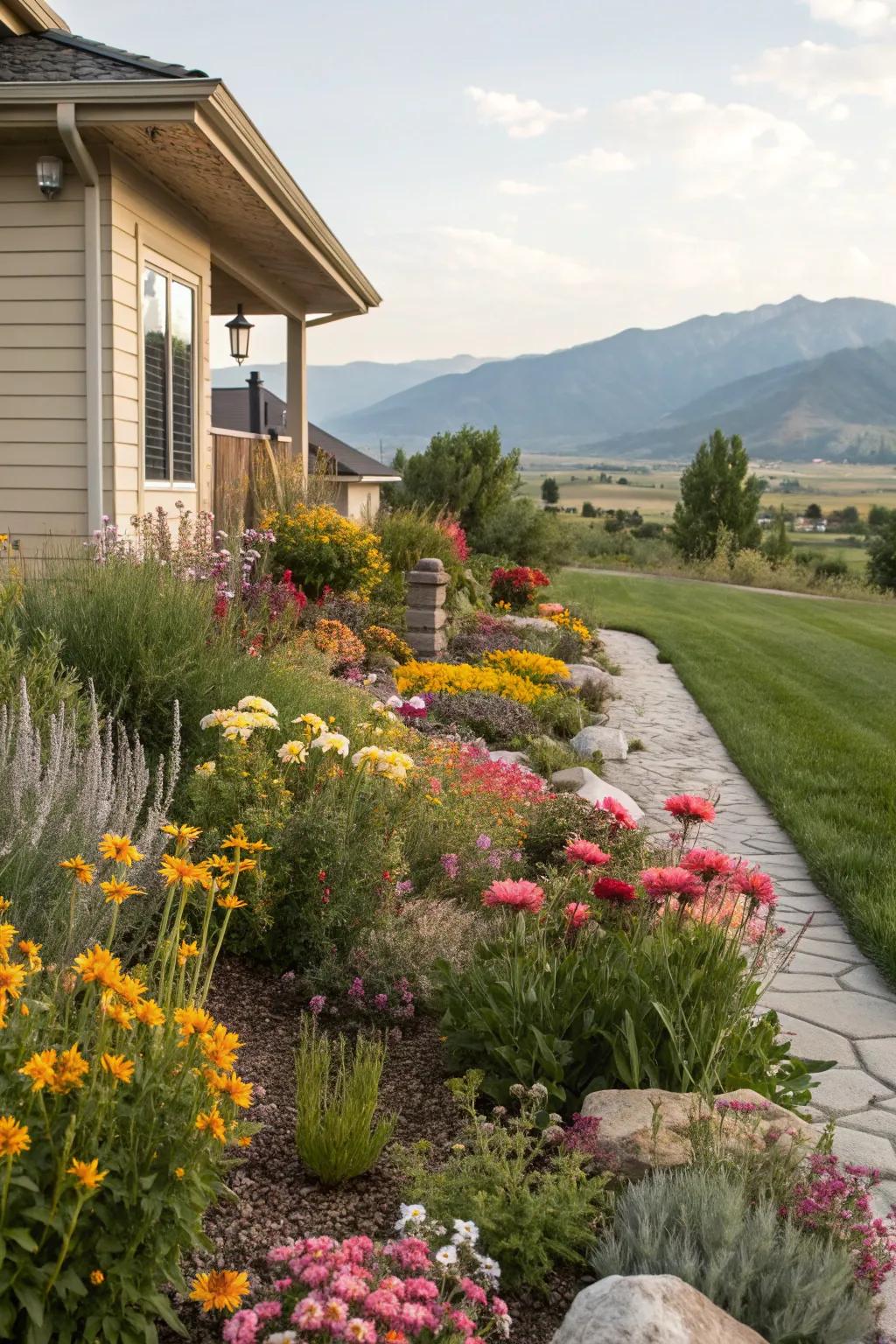 A yard that bursts with color throughout the year thanks to seasonal blooms.