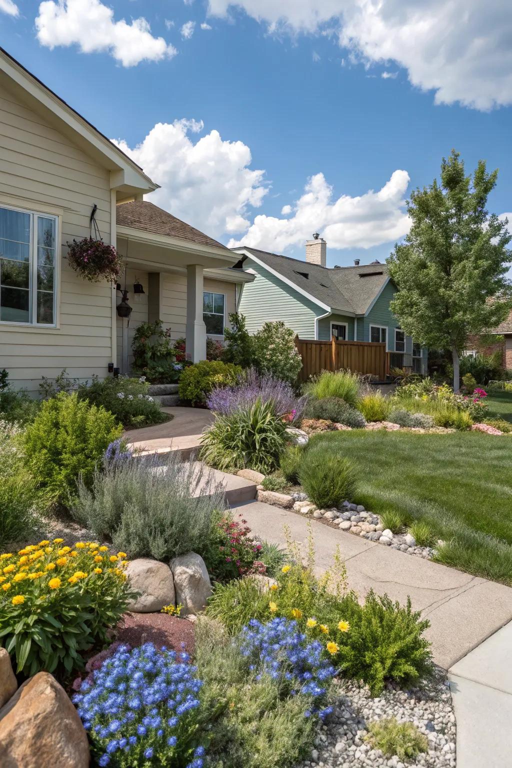 A thoughtfully designed color palette that unifies the elements of a Utah front yard.