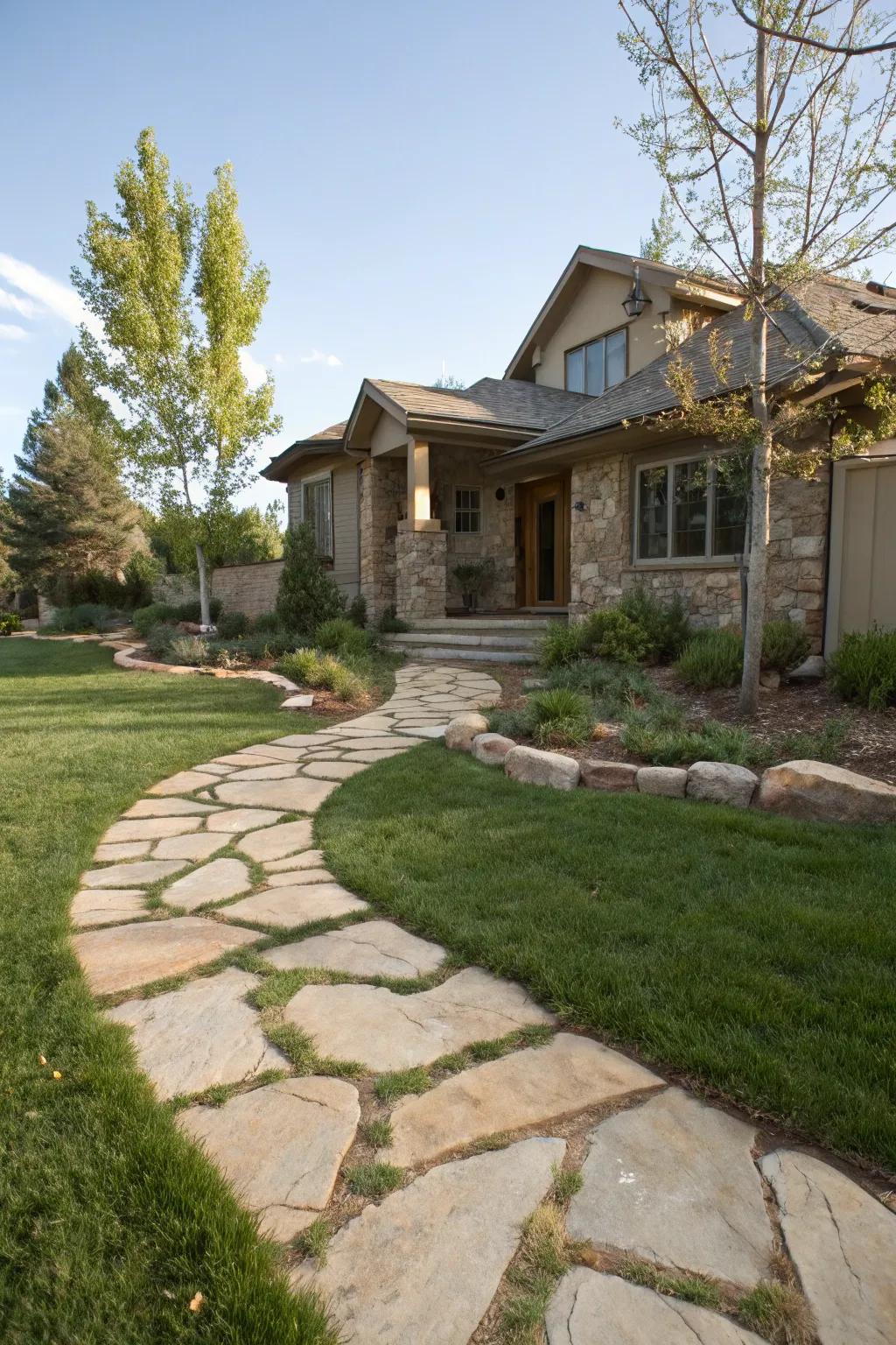 Charming stone pathways that add structure and guidance to a Utah front yard.