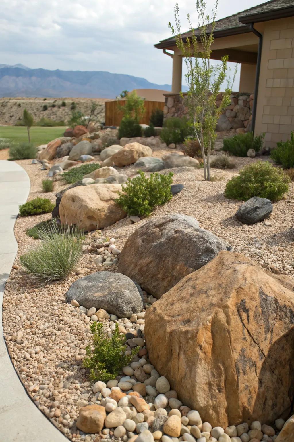 A unique rock garden that brings a natural, earthy feel to a Utah front yard.