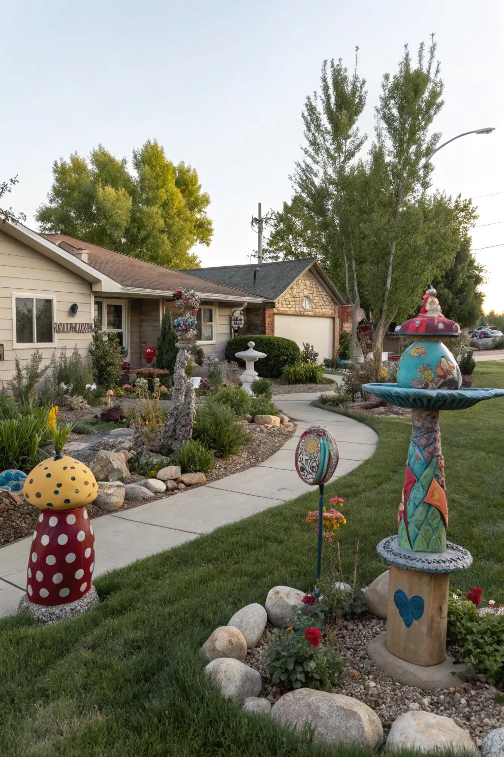 Artful sculptures that bring personality and interest to a Utah front yard.