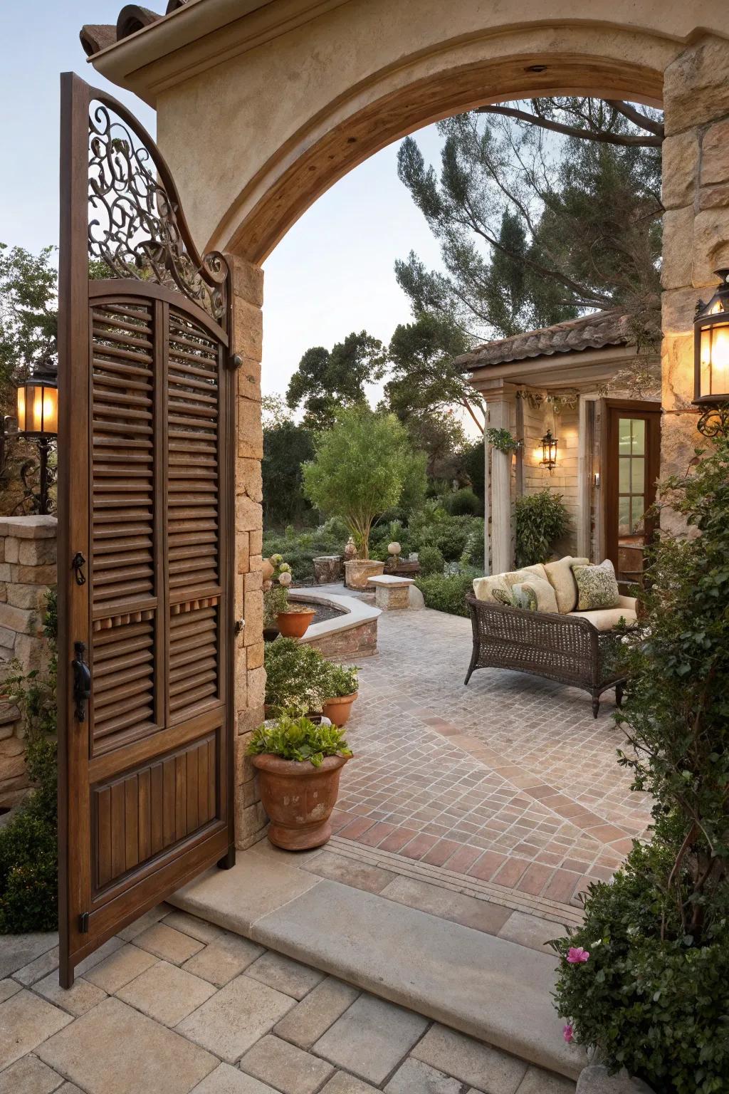 Louvered panel gate for elegance.