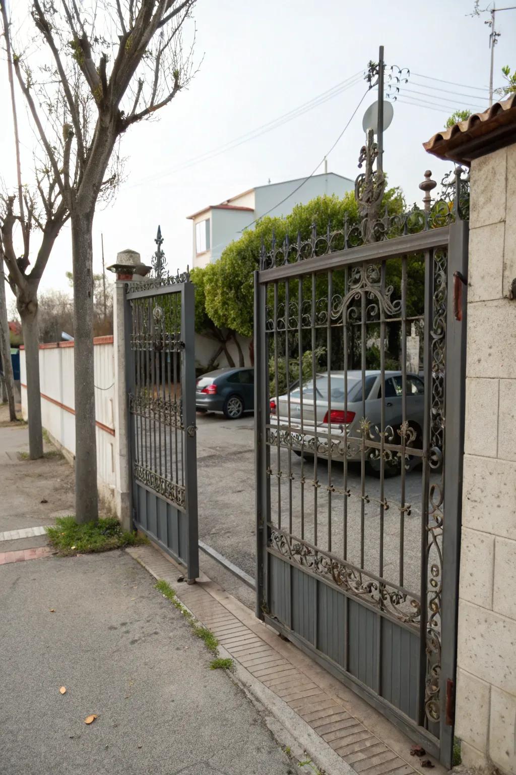 Sturdy closed-top gate for security.