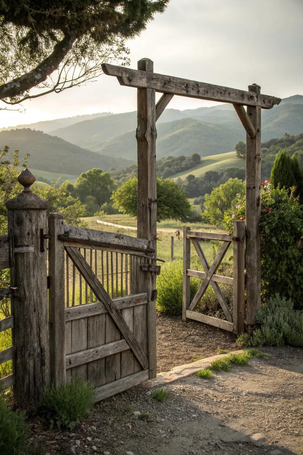 Vintage gate made of reclaimed wood.