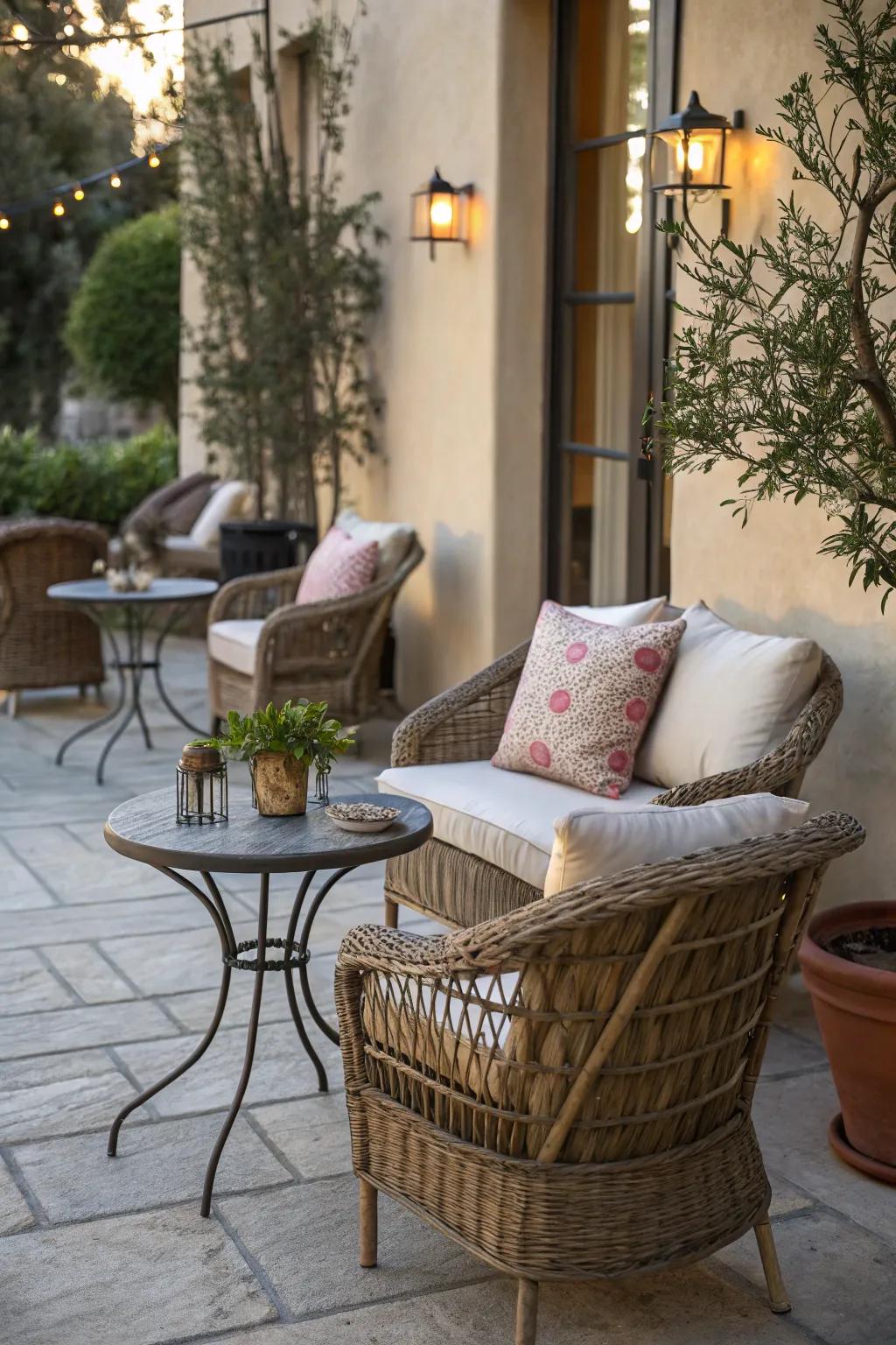 A mix of textures creates a delightful shabby chic atmosphere.