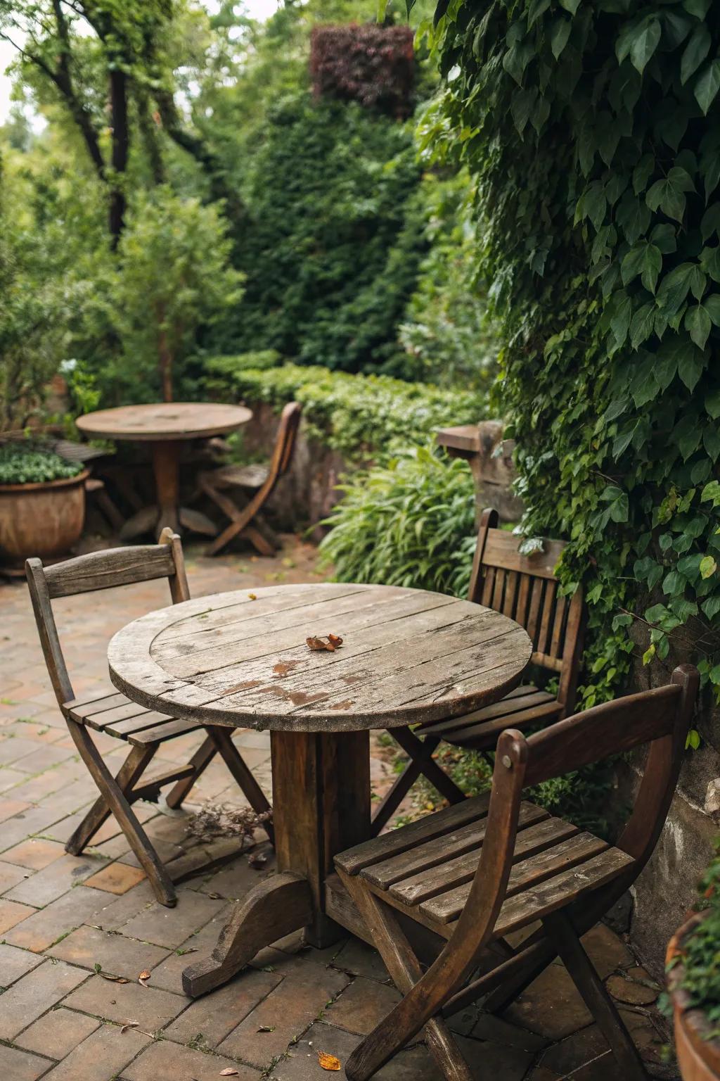 Vintage furniture adds character and charm to any patio.