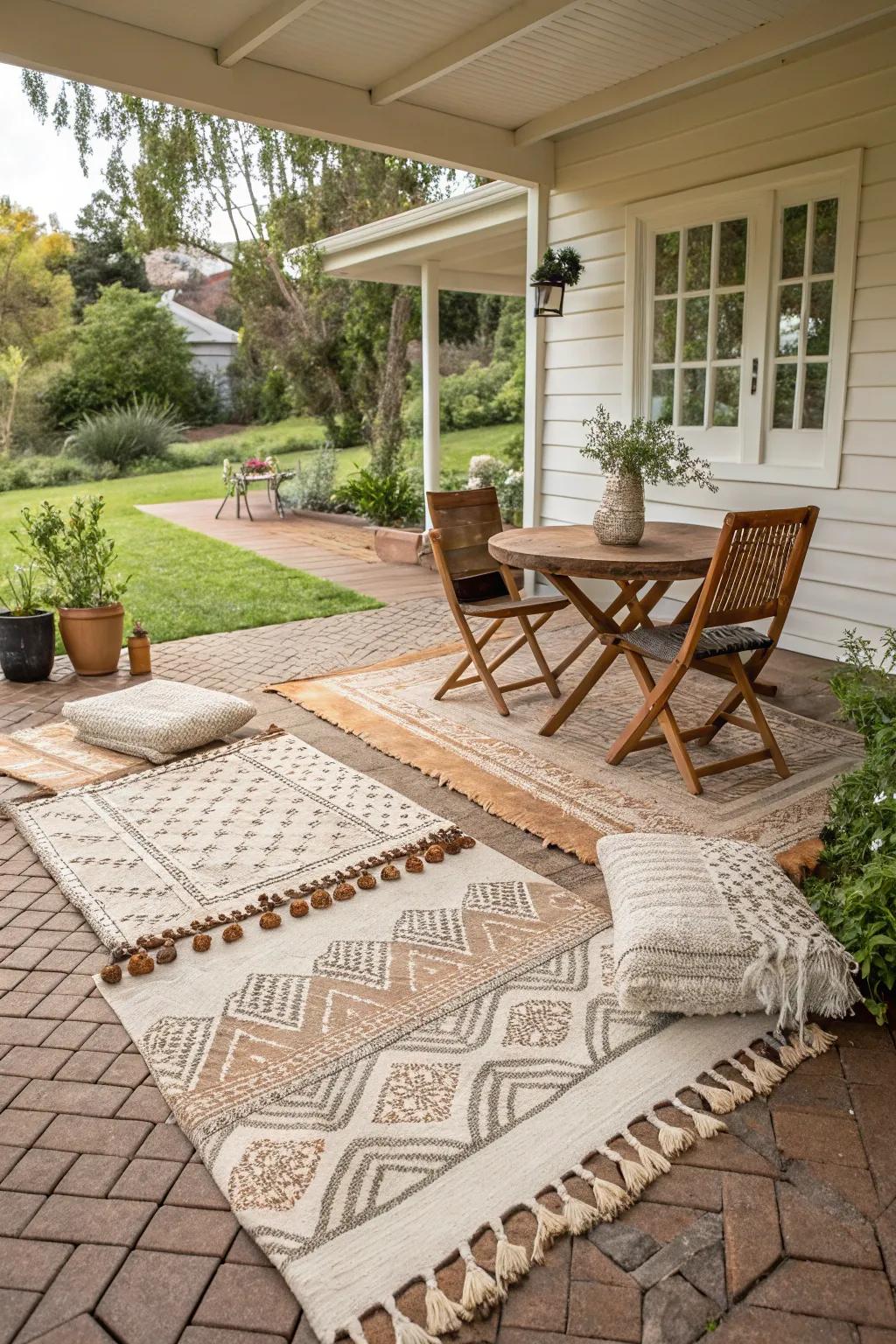 Layered rugs define spaces and add comfort.