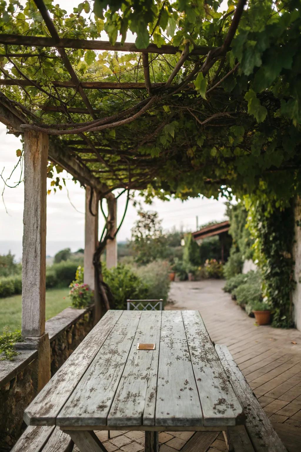 Weathered wood adds rustic charm to your outdoor space.