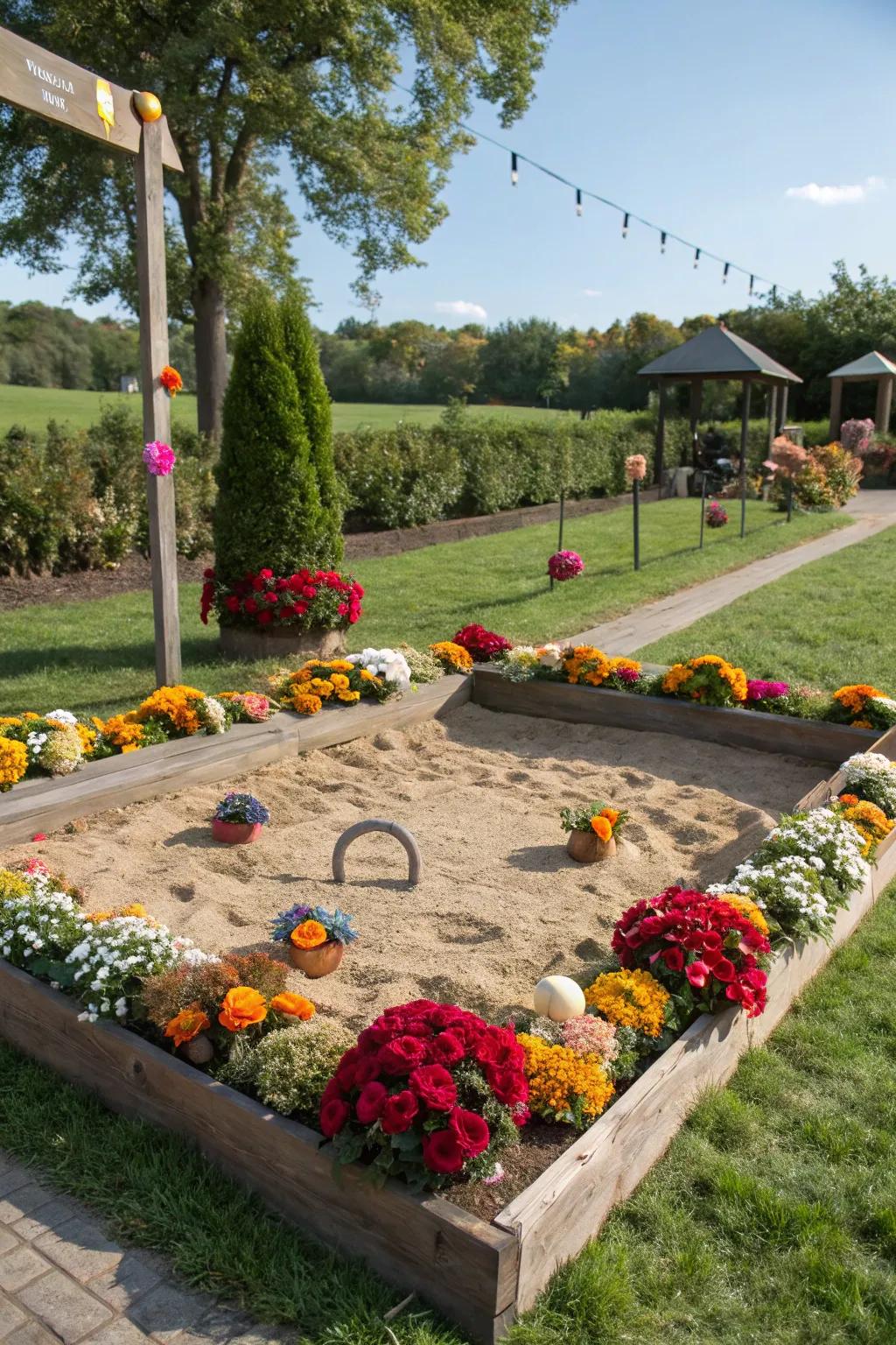 Seasonal decorations keep your horseshoe pit looking fresh and festive.
