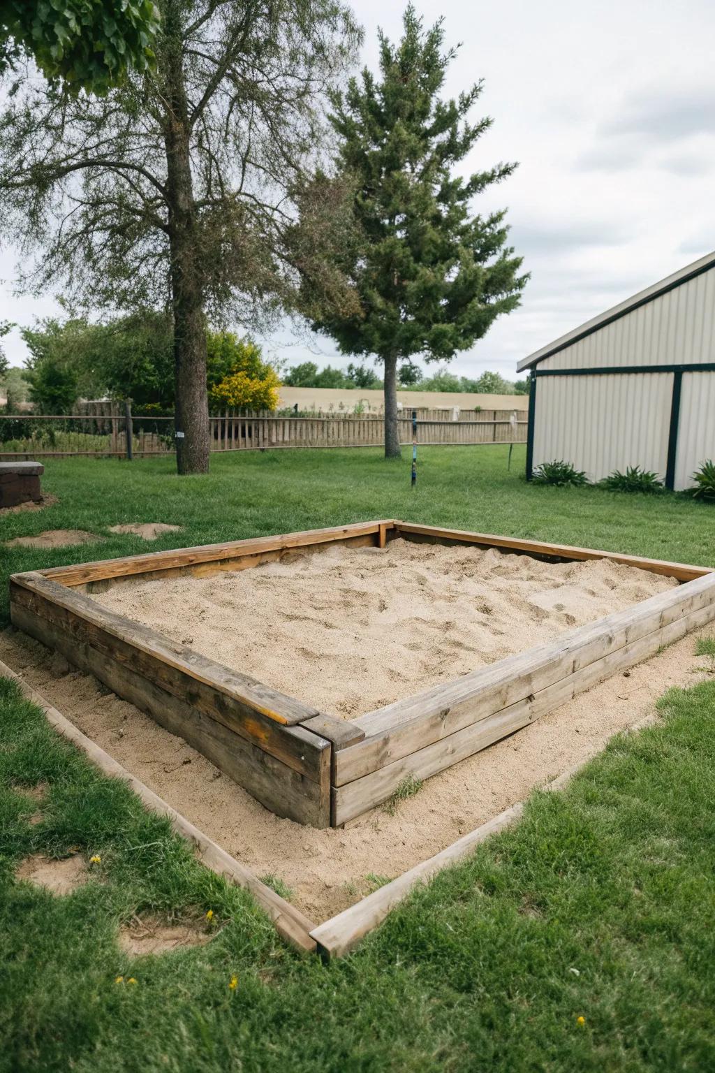 A classic sand pit is a timeless choice for any backyard.