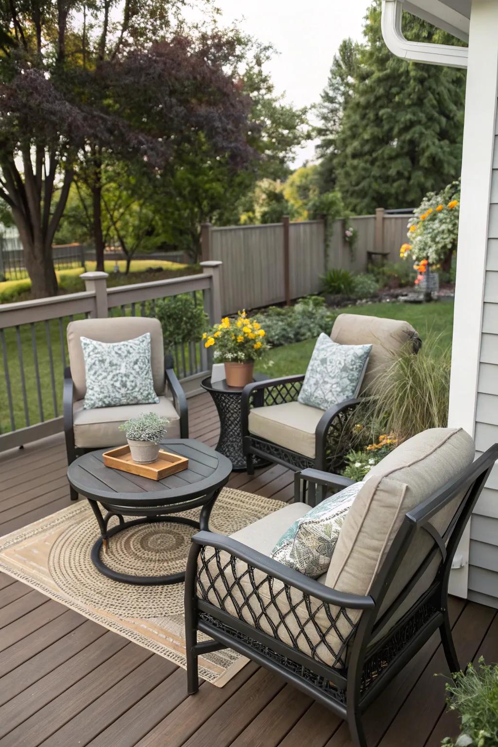 Compact deck and patio offering cozy comfort with smart design.