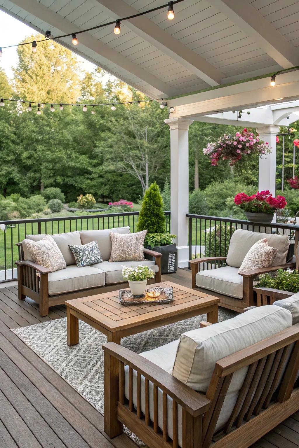 Gazebo offering all-weather comfort on deck and patio.
