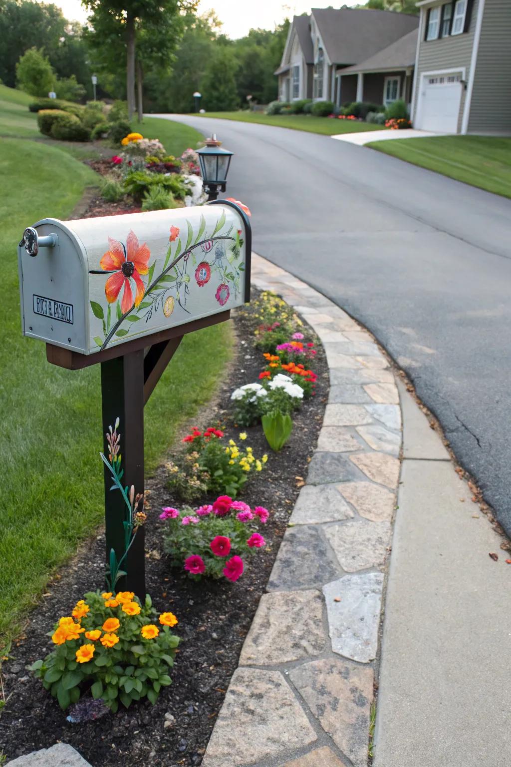 A creative letterbox adding a personal touch to a driveway entrance.