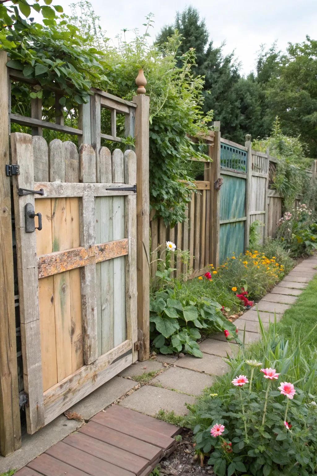 A fence made from recycled materials adds character and sustainability.