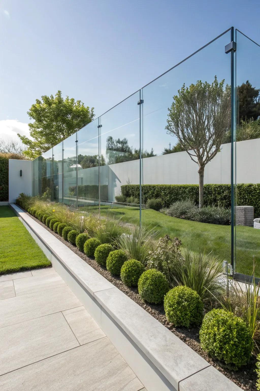 Glass fencing provides a modern, open feel to the garden.
