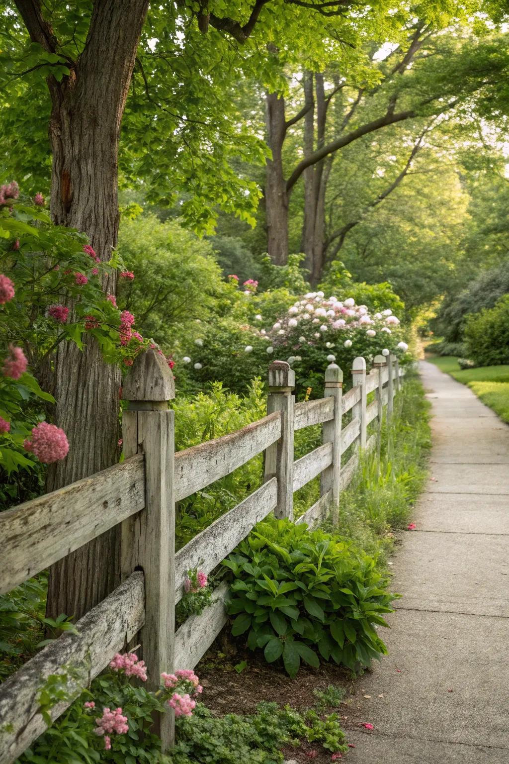 A timeless wooden fence that complements any garden landscape.