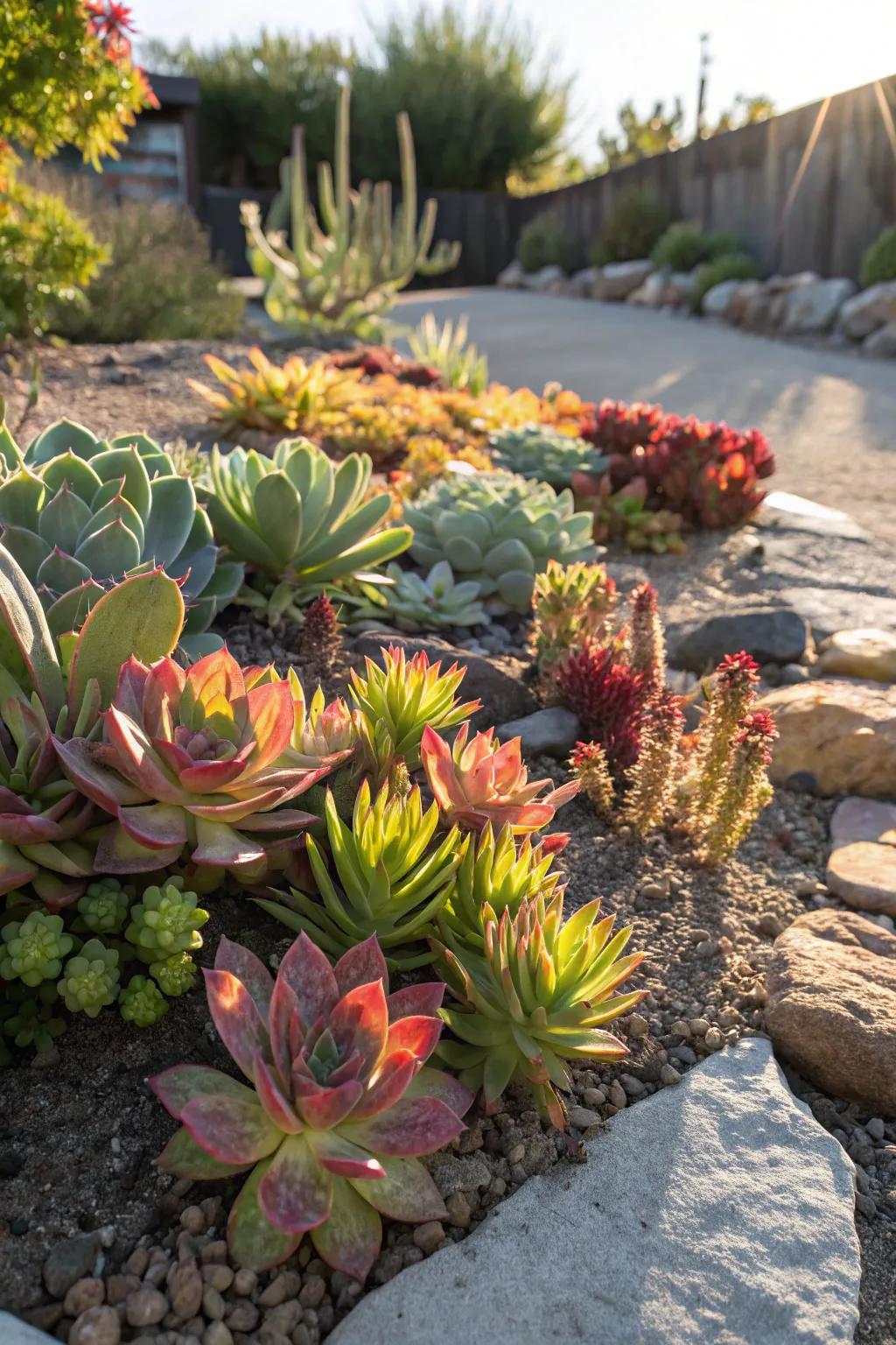 Succulents bring diverse textures and colors to xeriscape gardens.
