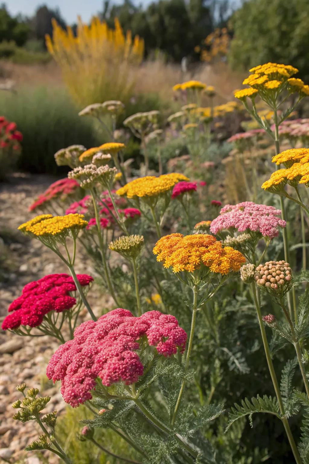 Yarrow adds vibrant color and requires minimal water and care.