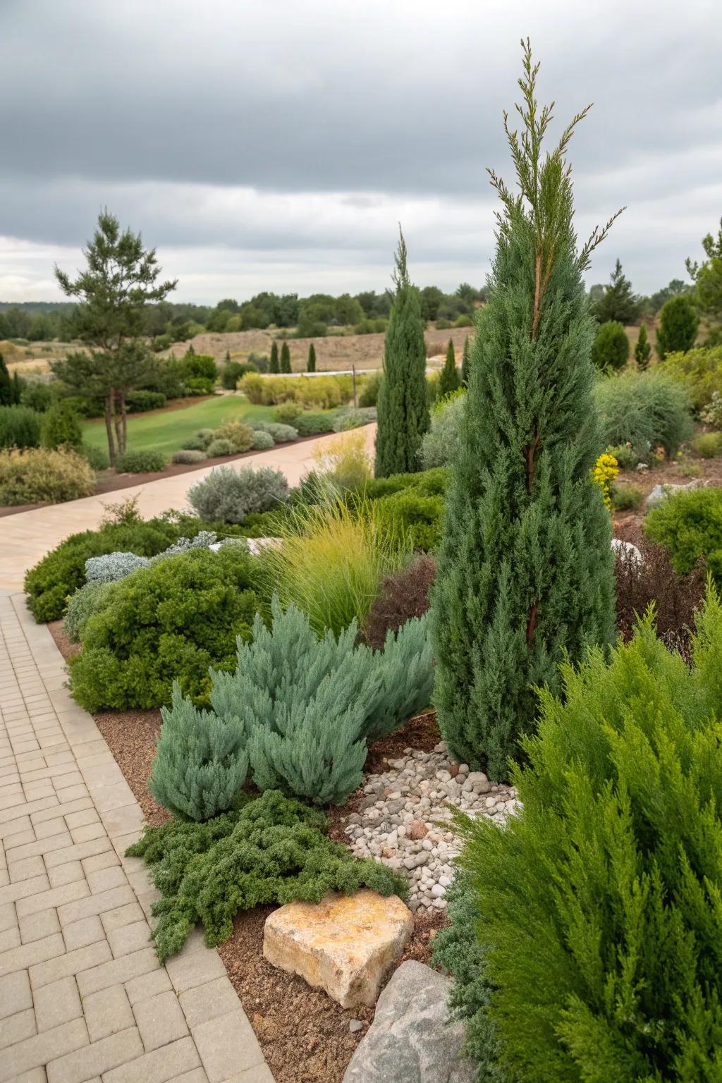 Evergreens offer structure and color in gardens throughout the year.